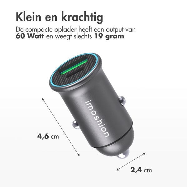 imoshion Mini autolader - 2 poorten - USB-A Quick Charge - USB-C Power Delivery - 60 Watt - Zwart