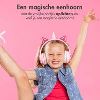 imoshion Kidspakket | Kidsproof backcover voor de Apple iPad 11 (2025) 11 inch A16 / iPad 10 (2022) 10.9 inch + Draadloze Kinderkoptelefoon Unicorn + Reistafel - Roze