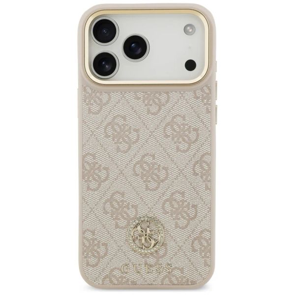 Guess Classic Strass Logo Leather Backcover met MagSafe Apple iPhone 17 Pro Max - Roze