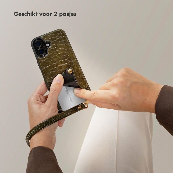 Selencia Nova Croco Telefoonhoes met Koord en Pashouder Apple iPhone 15 - Dark Olive
