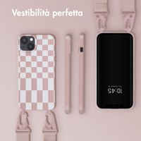 Selencia Siliconen design hoesje met afneembaar koord Apple iPhone 14 Plus - Irregular Check Sand Pink