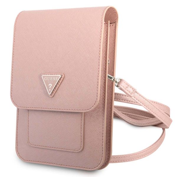Guess Saffiano Triangle telefoontasje - Geschikt voor smartphones tot 7 inch - Roze