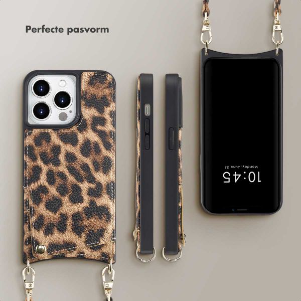 Selencia Nova Backcover met koord en pashouder iPhone 14 Pro - Leopard