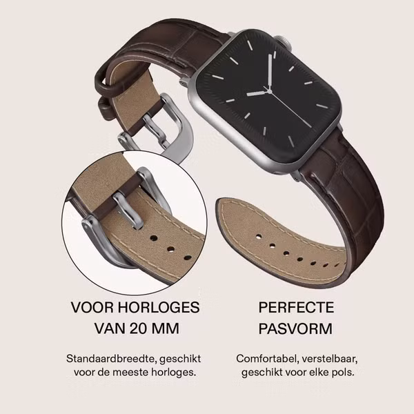 Burga Genuine Leather Band Apple Watch Series 1 - 9 / SE (38/40/41 mm) | Series 10 / 11 (42 mm) - Espresso / Silver
