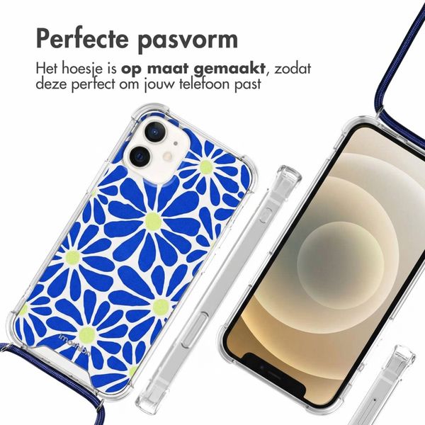imoshion Design hoesje met koord Apple iPhone 12 Mini - Cobalt Blue Flowers Connect