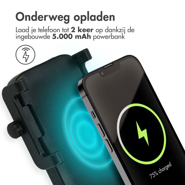 imoshion Fiets telefoonhouder met powerbank - Telefoonhouder fiets - Draadloze powerbank - 5.000 mAh - Zwart