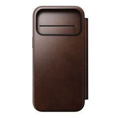 Nomad Modern Horween Leather Folio Bookcase met MagSafe Apple iPhone 17 Pro Max - Rustic Brown