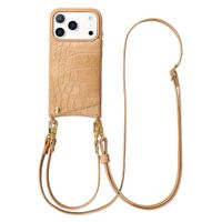 Selencia Nova Croco Telefoonhoes met Koord en Pashouder Apple iPhone 17 Pro - Toasted Almond
