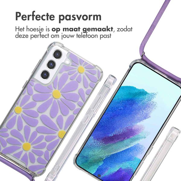 imoshion Design hoesje met koord Samsung Galaxy S21 FE - Tropical Violet Flowers Connect