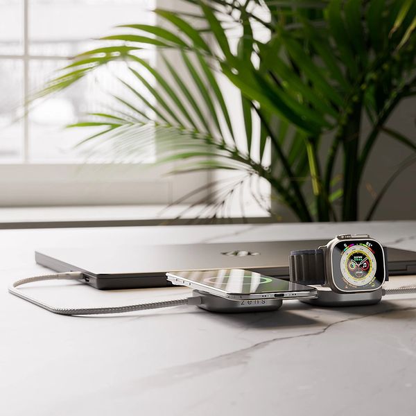 Zens Pro 3 USB-C Kabel met Draadloze Oplader voor telefoon / earbuds / Apple Watch - MagSafe en Qi2 - Wit