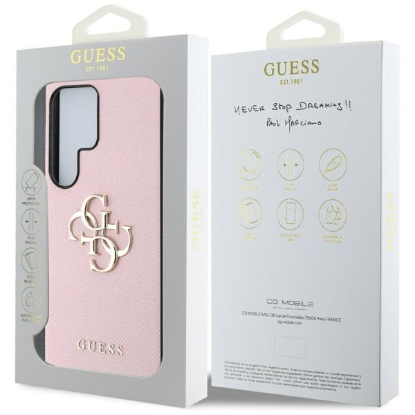 Guess 4G Metal Logo Saffiano Backcover Samsung Galaxy S25 Ultra - Roze