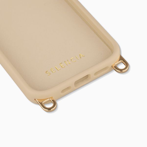 Selencia Rivièra MagSafe Backcover met afneembare haakjes voor de Apple iPhone 15 Pro - Milky Latte + Satin Stone Polskoord - Brown