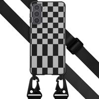 Selencia Siliconen design hoesje met afneembaar koord Samsung Galaxy S21 - Irregular Check Black