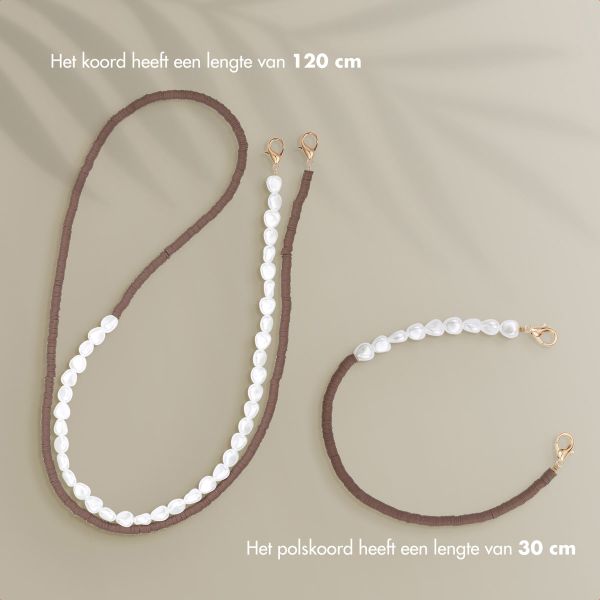 Selencia Telefoonkoorden set met Parels en Elastiekjes - Mocha Brown
