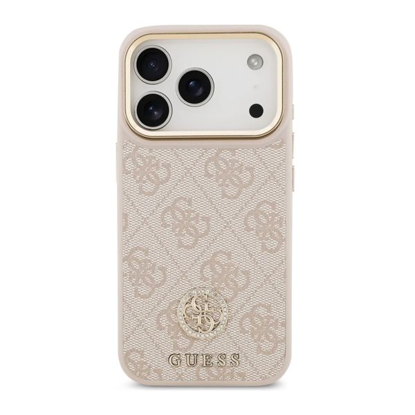 Guess Classic Strass Logo Leather Backcover met MagSafe Apple iPhone 17 Pro - Roze