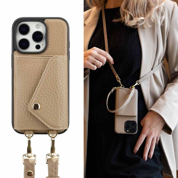 Selencia Sera Koordhoes met pashouder envelop iPhone 16 Pro - Beige