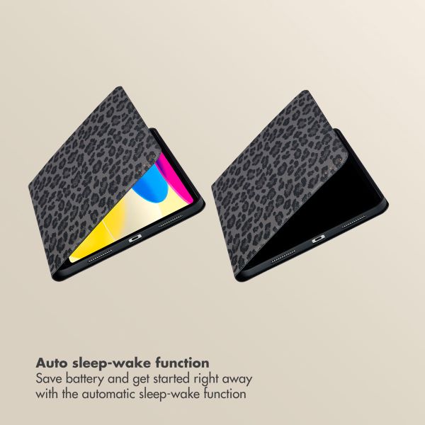 Selencia Sabi Bookcase with Leopard Print Apple iPad 11 (2025) 11 inch A16 / iPad 10 (2022) 10.9 inch - Midnight Black