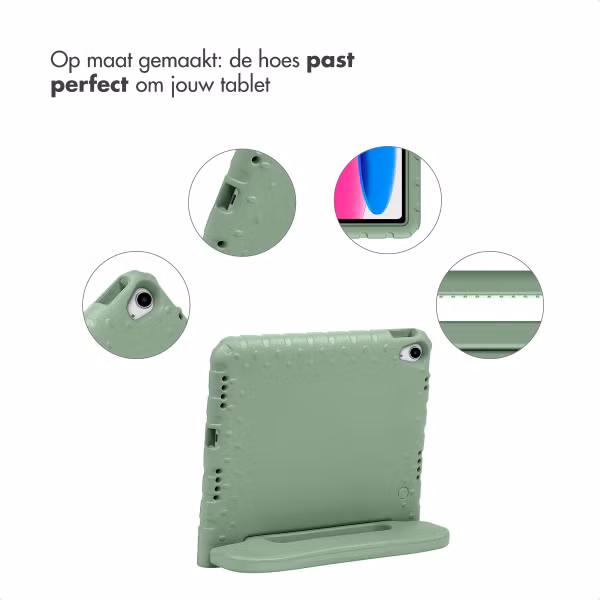 imoshion Kidspakket | Kidsproof backcover voor de Apple iPad 11 (2025) 11 inch A16 / iPad 10 (2022) 10.9 inch + Kinderkoptelefoon met draad + Reistafel - Groen