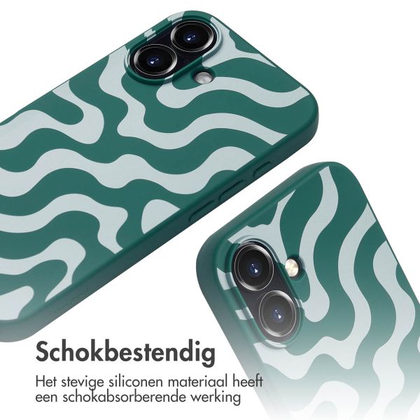 imoshion Siliconen design hoesje met koord iPhone 16 - Petrol Green Groovy