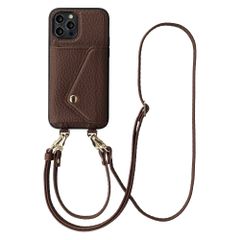Selencia Sera Telefoonhoes met Koord en Envelop Pashouder Apple iPhone 12 Pro - Chocolate Brown