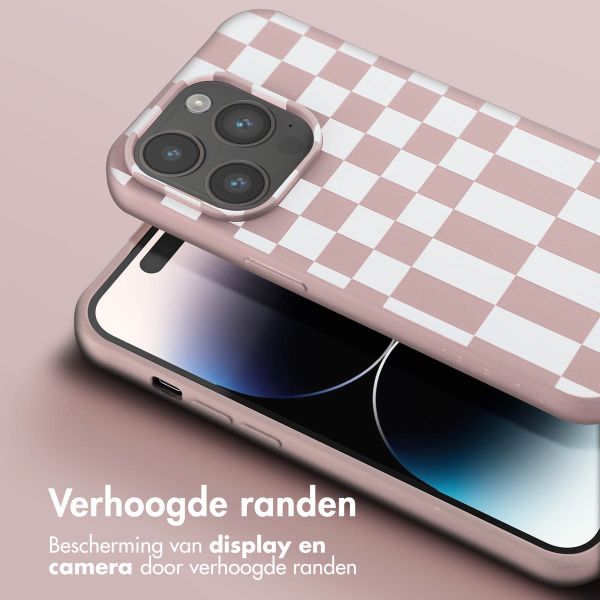 Selencia Siliconen design hoesje met afneembaar koord Apple iPhone 14 Pro - Irregular Check Sand Pink