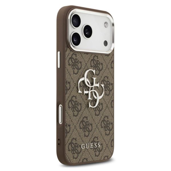 Guess 4G Metal Logo Backcover Apple iPhone 17 Pro - Silver Edge - Brown