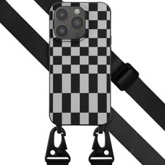 Selencia Siliconen design hoesje met afneembaar koord Apple iPhone 14 Pro - Irregular Check Black