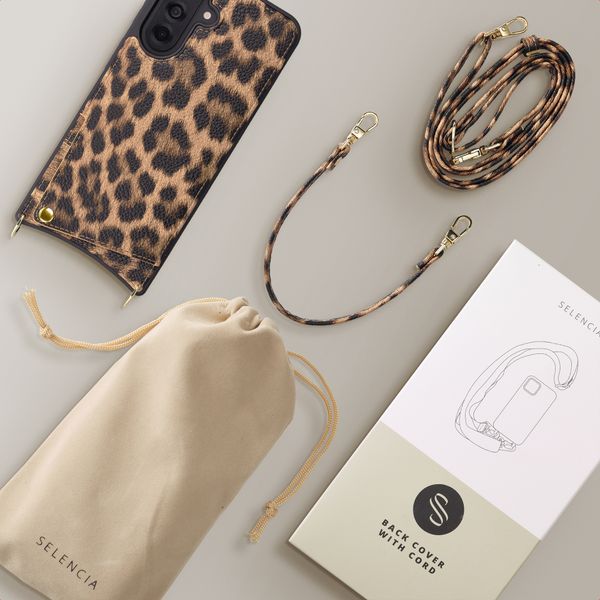 Selencia Nova Phone Case with Cord and Card Holder Samsung Galaxy A37 (5G) - Leopard