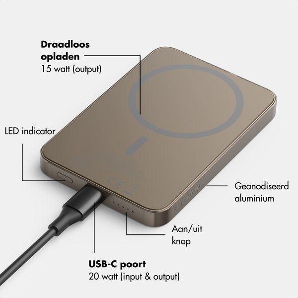 Selencia Vivid Powerbank 5.000 mAh - Draadloze Powerbank - Geschikt voor MagSafe en Qi - Desert Gold / Vintage Peony