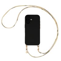 Selencia Rivièra MagSafe Backcover met afneembare haakjes voor de Apple iPhone 17 - Velvet Black + Sleek Chain (130 cm) - Gold