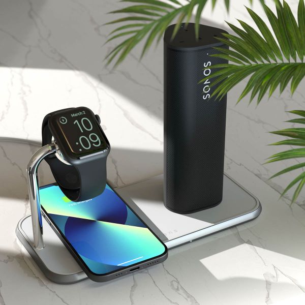 Zens Aluminium 3-in-1 Wireless Charger | Dubbele draadloze oplaadpad + Apple Watch - Wit