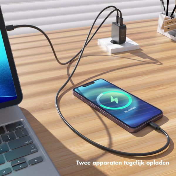 imoshion Powerbank 27.000 mAh + Accezz Ultra Slim GaN Oplader + Accezz USB-C naar USB-C kabel - 1 meter - Zwart