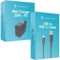 imoshion Wall Charger met USB-C naar USB kabel - Oplader - Gevlochten textiel - 20 Watt - 1,5 meter - Zwart