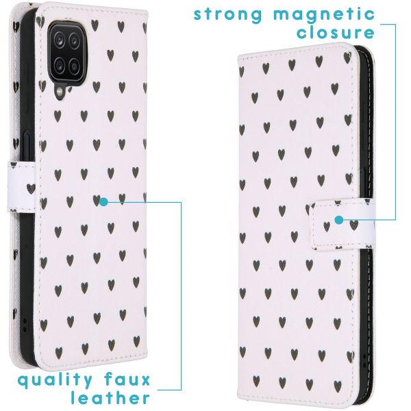 imoshion Design Softcase Bookcase Galaxy A12 - Hearts Allover White