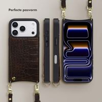 Selencia Nova Croco Telefoonhoes met Koord en Pashouder Apple iPhone 17 Pro - Choco Brown
