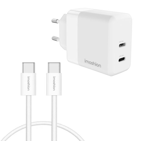imoshion Oplader - 2x USB-C 40W + Braided USB-C naar USB-C kabel 100W - 1 meter - Zwart