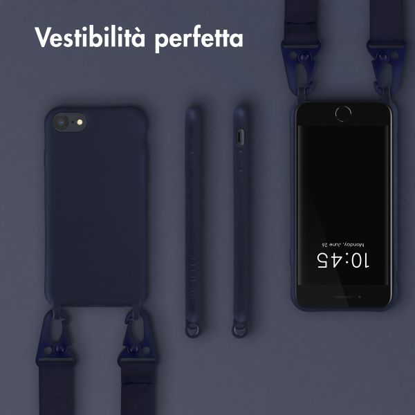 Selencia Siliconen hoesje met afneembaar koord Apple iPhone SE (2022 / 2020) / 8 / 7 - Donkerblauw