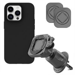 Accezz EasyLock telefoonhouder auto - inclusief hoesje Apple iPhone 15 Pro - Ventilatierooster - 360 graden draaibaar - Zwart