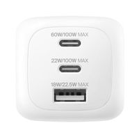 Belkin BoostCharge Pro 3-poorts GaN-oplader 100W met Reisadapterset - Wit
