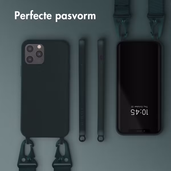 Selencia Siliconen hoesje met afneembaar koord Apple iPhone 12 (Pro) - Donkergroen