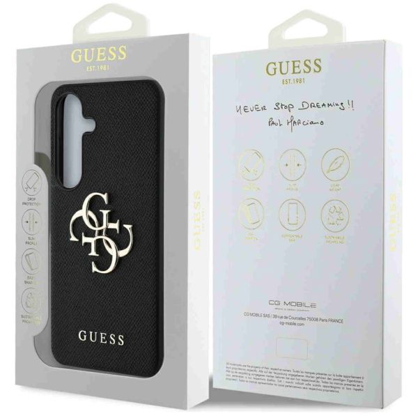 Guess 4G Metal Logo Saffiano Backcover Samsung Galaxy S25 - Zwart
