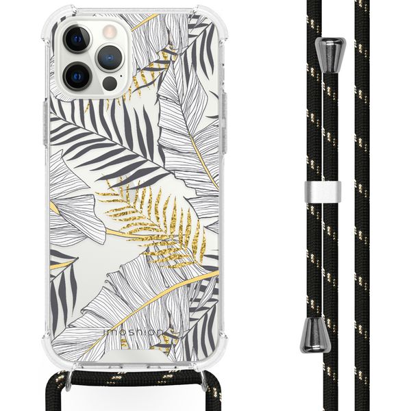 imoshion Design hoesje met koord iPhone 12 (Pro) - Bladeren - Zwart / Goud