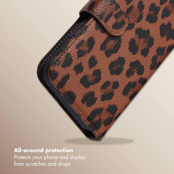 Selencia Sabi Bookcase with Leopard Print Apple iPhone 12 (Pro) - Mocha Brown