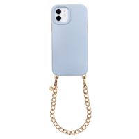 Selencia Rivièra MagSafe Backcover met afneembare haakjes voor de Apple iPhone 12 / 12 Pro - Powder Blue + Bold Chain Polskoord - Gold