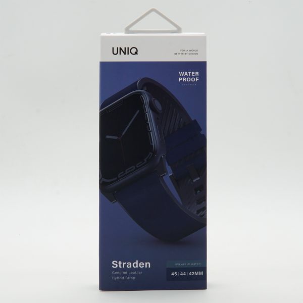 Uniq Straden Waterproof leren bandje Apple Watch Series 1 t/m 11 / SE / Ultra (44/45/46/49 mm) - Prussian