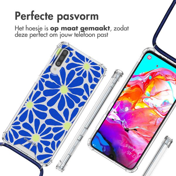 imoshion Design hoesje met koord Samsung Galaxy A70 - Cobalt Blue Flowers Connect