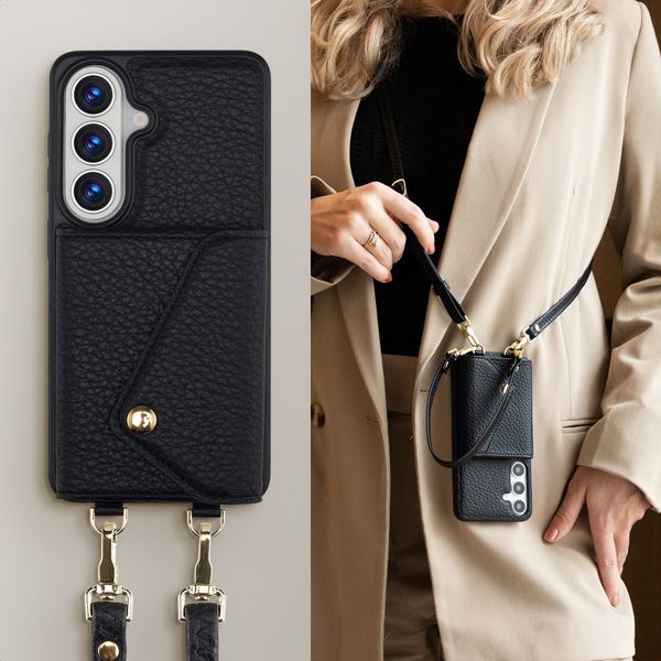 Selencia Sera Phone Case with Cord and Envelope Card Holder Samsung Galaxy S26 - Black