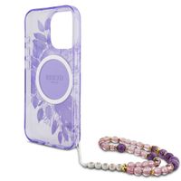 Guess MagSafe IML Flowers Case met beads strap iPhone 15 Pro - Purple