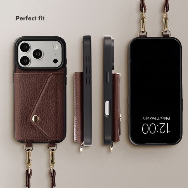 Selencia Sera Phone Case with Cord and Envelope Card Holder Apple iPhone 17 Pro Max - Chocolate Brown