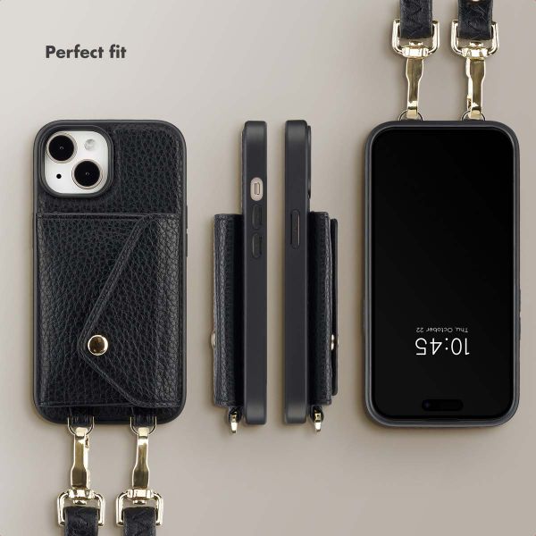 Selencia Sera Phone Case with Cord and Envelope Card Holder Apple iPhone 15 - Black